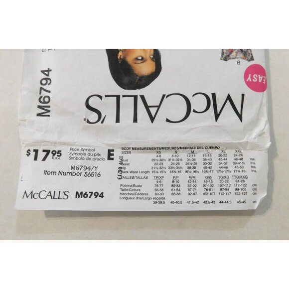 McCalls M6794 Easy Misses Tops Tunics Sizes XS - M Sewing Pattern Uncut - Picture 4 of 4